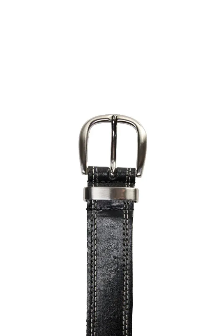 Mos Mosh Stitch Leather Belt In Black