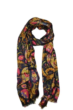 Namaskar Floral Cashmere Scarf In Navy Multi