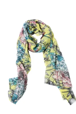 Namaskar Floral Merino Silk Scarf In Citrus
