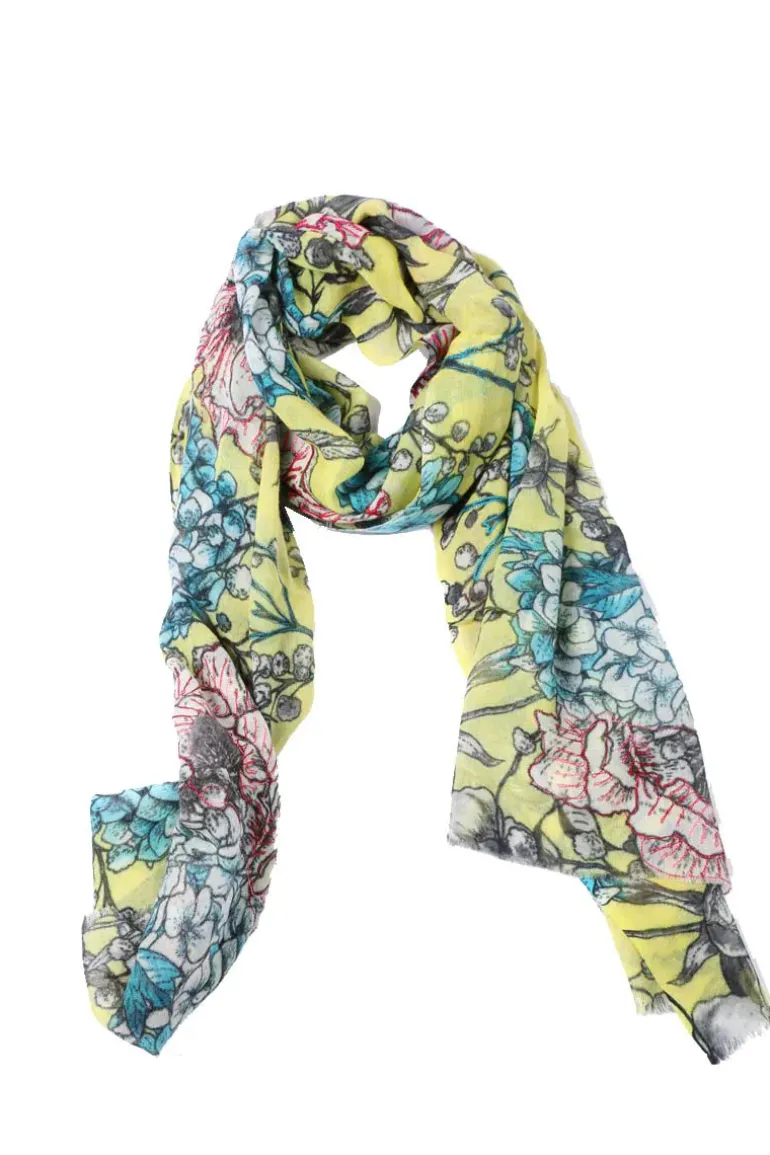 Namaskar Floral Merino Silk Scarf In Citrus
