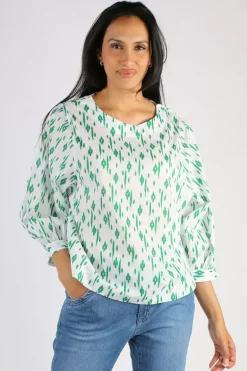 Namastai Avoca Top In Emerald Ikat Print