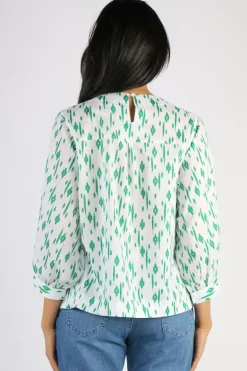 Namastai Avoca Top In Emerald Ikat Print