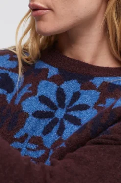 Nice Things Flores Folk Jumper In Brown