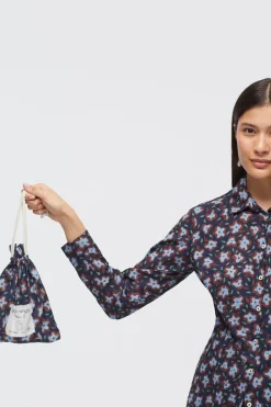 Nice Things Pop Flower Crinkle Shirt In Navy