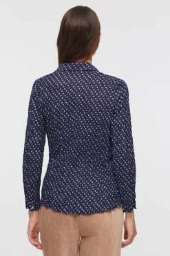 Nice Things Spotted Crinkle Shirt In Navy