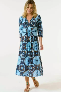 One Season Comogli Long Poppy Dress In Navy