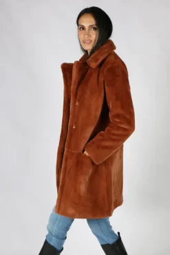 Paz Torras Classic Faux Fur Coat In Tan