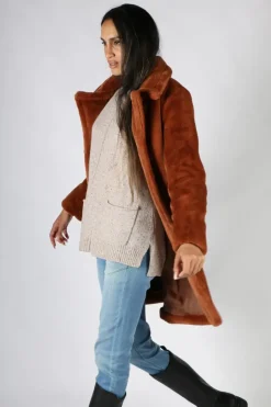 Paz Torras Classic Faux Fur Coat In Tan