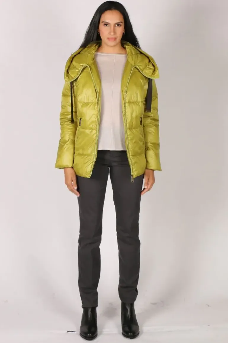 Paz Torras Ribbon Tie Puffer In Lime