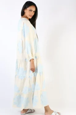 Pearl & Caviar Floral Handwoven Zakar Maxi Dress In Blue