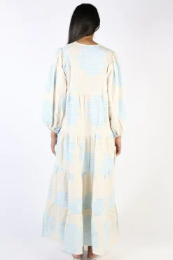 Pearl & Caviar Floral Handwoven Zakar Maxi Dress In Blue