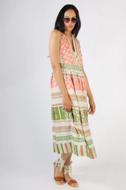 Pearl & Caviar Halter Neck Zakar Maxi Dress In Multi