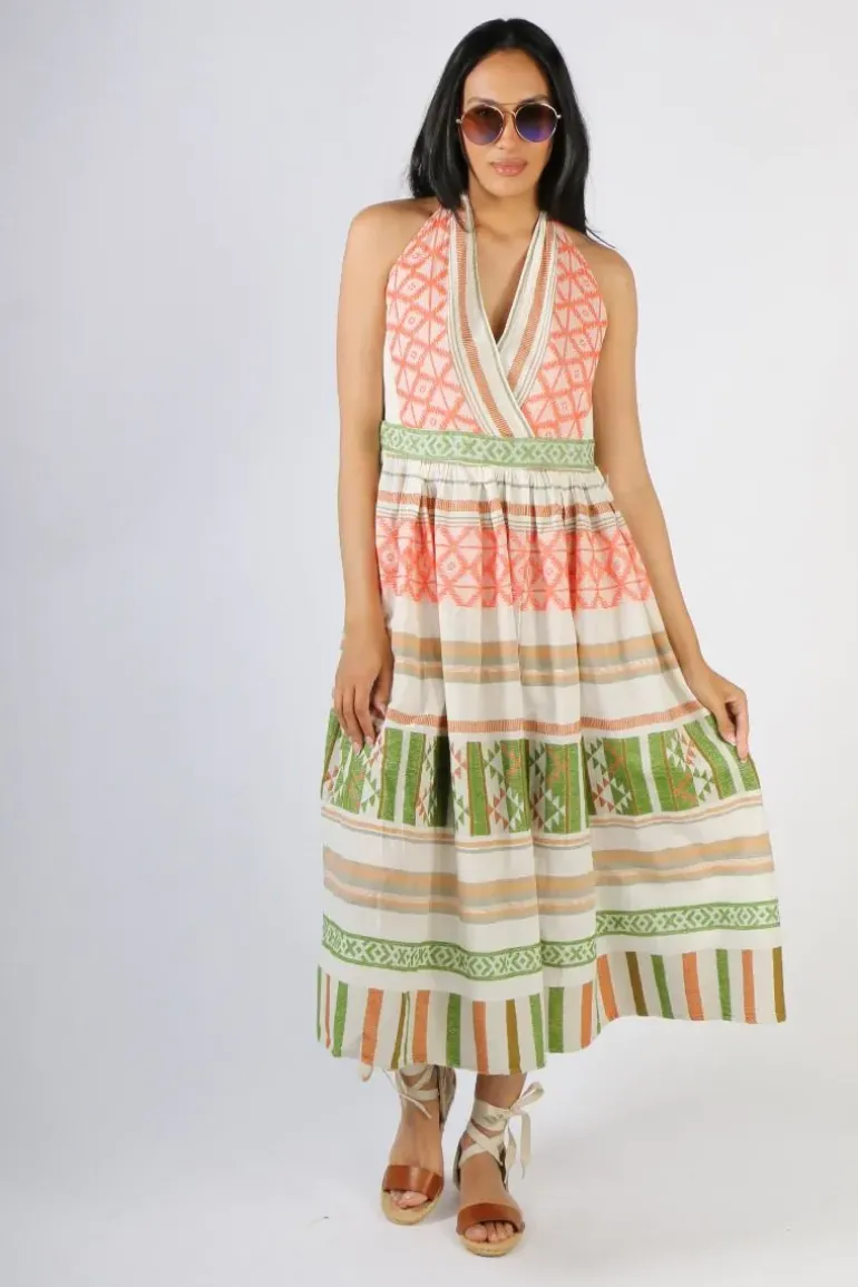 Pearl & Caviar Halter Neck Zakar Maxi Dress In Multi