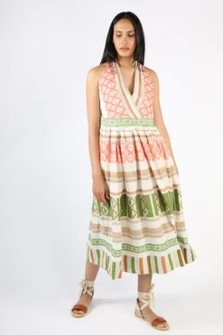 Pearl & Caviar Halter Neck Zakar Maxi Dress In Multi