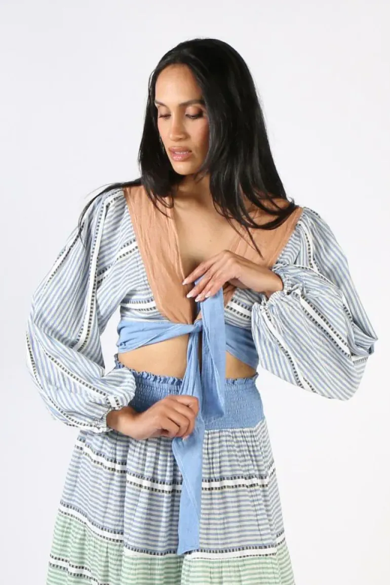 Pearl & Caviar Tie Top In Stripe