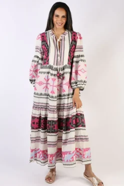 Pearl & Caviar Zakar Handwoven Maxi Dress In Fuchsia
