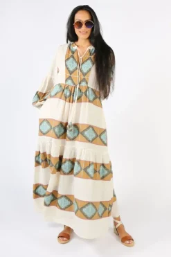 Pearl & Caviar Zakar Long Sleeve Maxi Dress In Natural