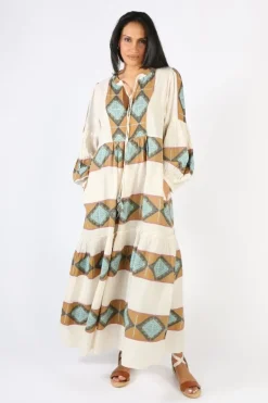 Pearl & Caviar Zakar Long Sleeve Maxi Dress In Natural