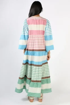 Pearl & Caviar Zakar Tie Neck Midi Dress In Stripe