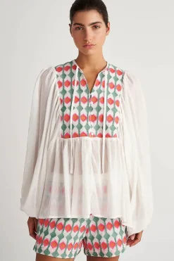 Pearl And Caviar Embroidered Bouganvilla Blouse In Multi