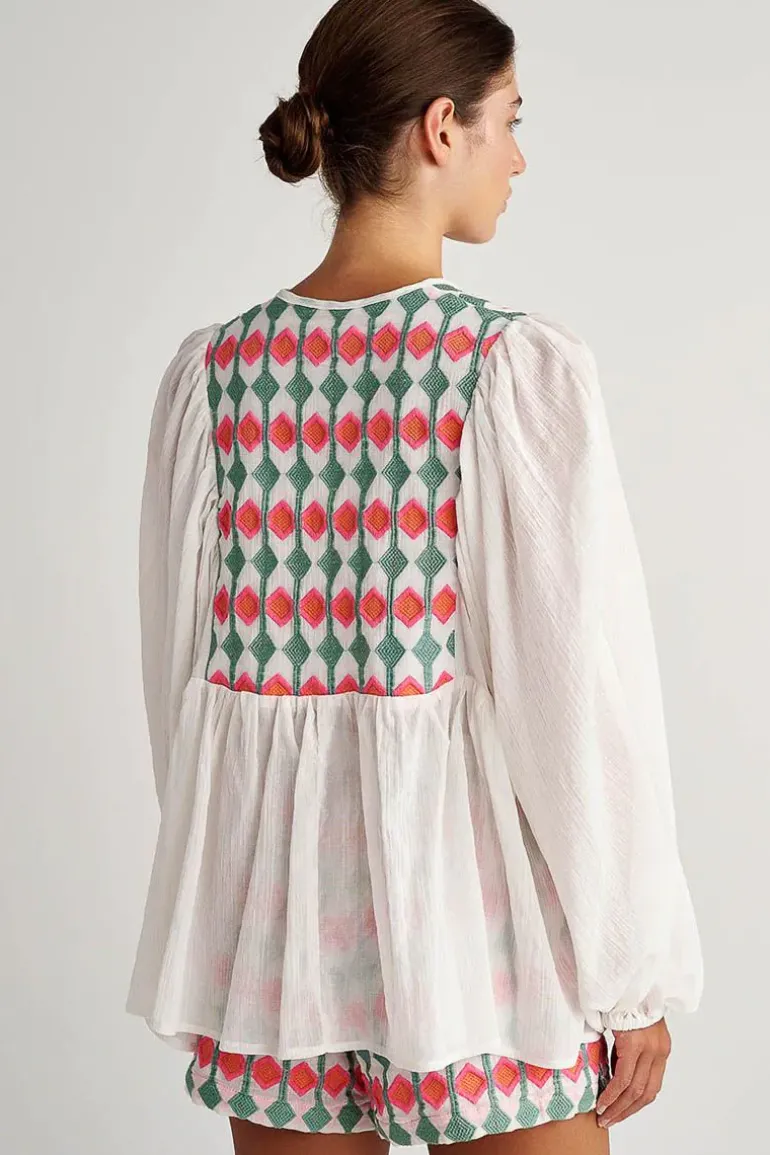 Pearl And Caviar Embroidered Bouganvilla Blouse In Multi
