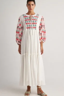 Pearl And Caviar Embroidered Bouganvilla Dress In Multi