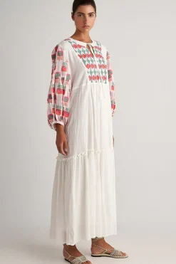 Pearl And Caviar Embroidered Bouganvilla Dress In Multi