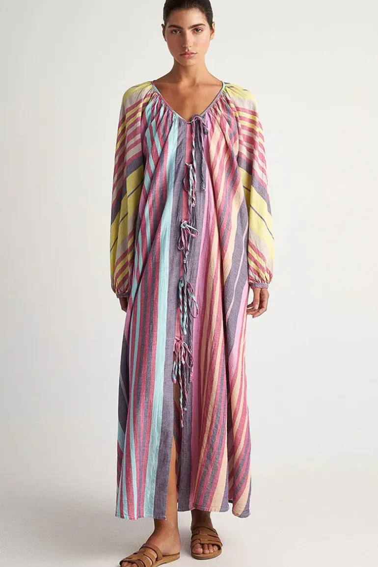 Pearl And Caviar Halki Kaftan Tie Up Dress In Multi