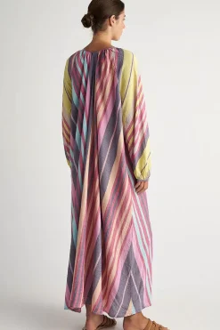 Pearl And Caviar Halki Kaftan Tie Up Dress In Multi