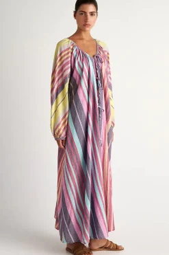 Pearl And Caviar Halki Kaftan Tie Up Dress In Multi
