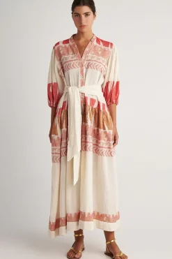 Pearl And Caviar Scorpios Belted Maxi Dress In Red
