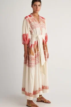 Pearl And Caviar Scorpios Belted Maxi Dress In Red