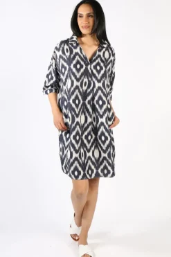 Ping Pong Boxy Ikat Dress In Navy