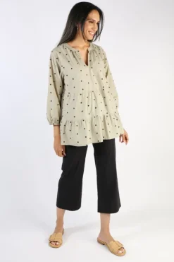 Ping Pong Cotton Tiered Spot Top In Sage