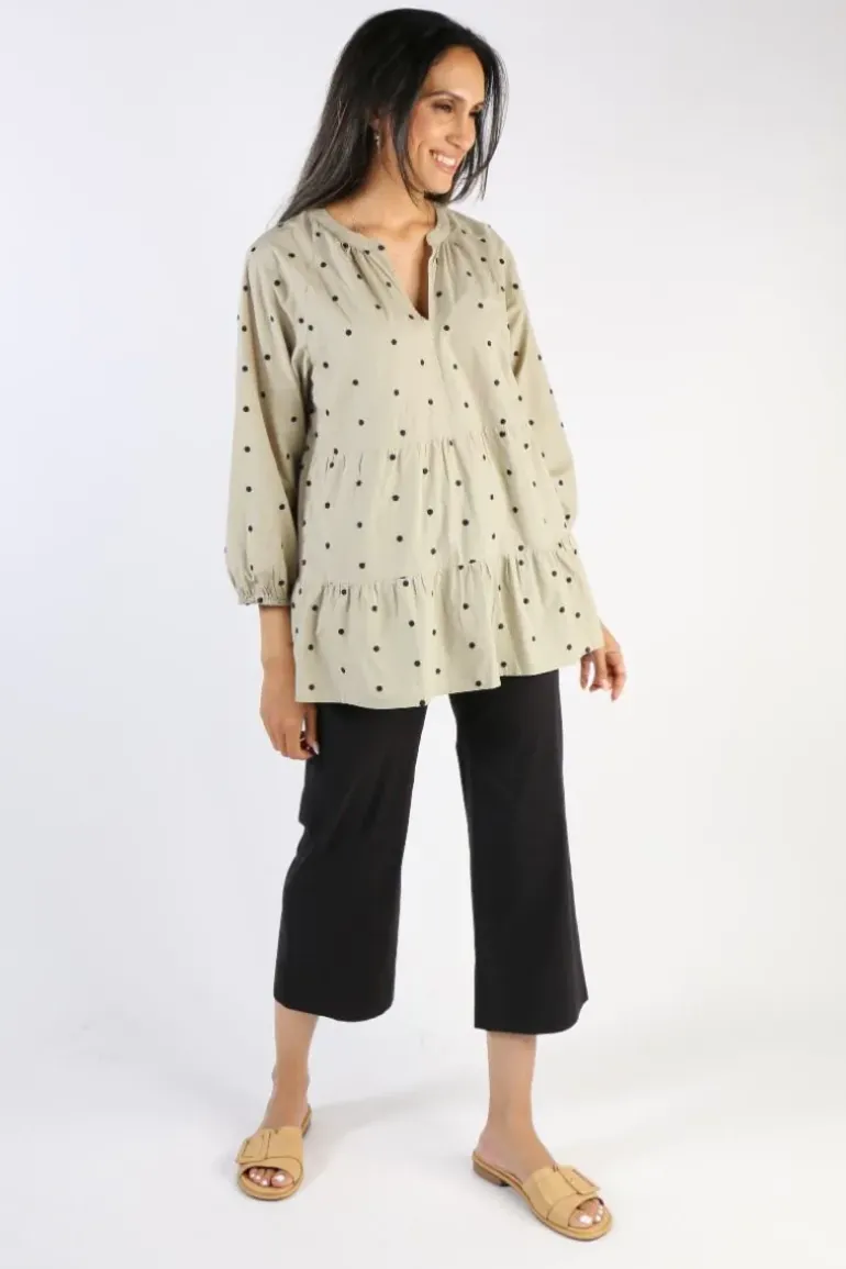 Ping Pong Cotton Tiered Spot Top In Sage