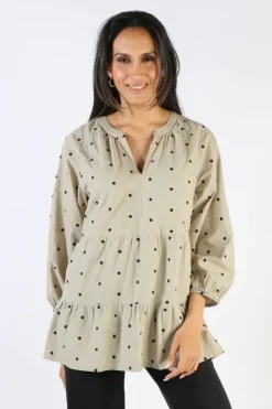 Ping Pong Cotton Tiered Spot Top In Sage