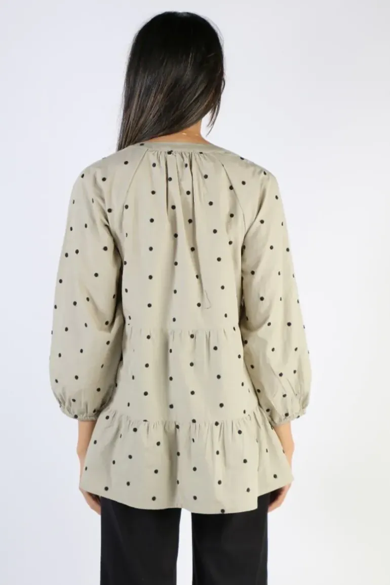 Ping Pong Cotton Tiered Spot Top In Sage