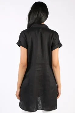 Ping Pong Long Line Linen Tunic In Black