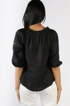 Ping Pong Off Shoulder Lace Trim Top In Black