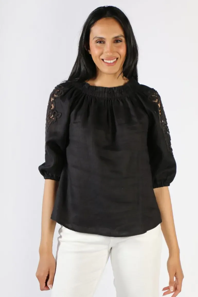 Ping Pong Off Shoulder Lace Trim Top In Black