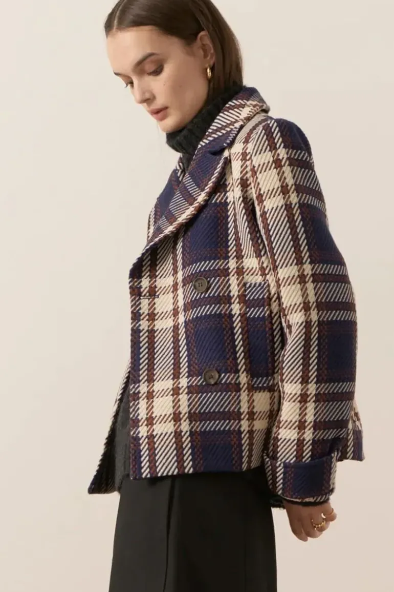POL Holland Pea Coat In Check