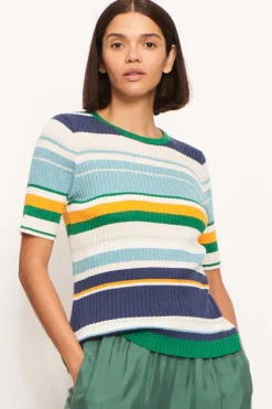 Pol Stripe Lido Top In Green