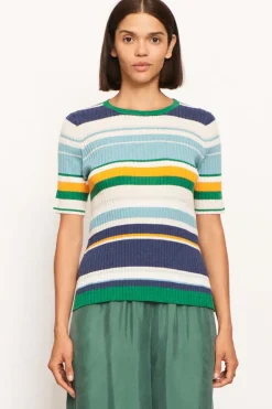 Pol Stripe Lido Top In Green