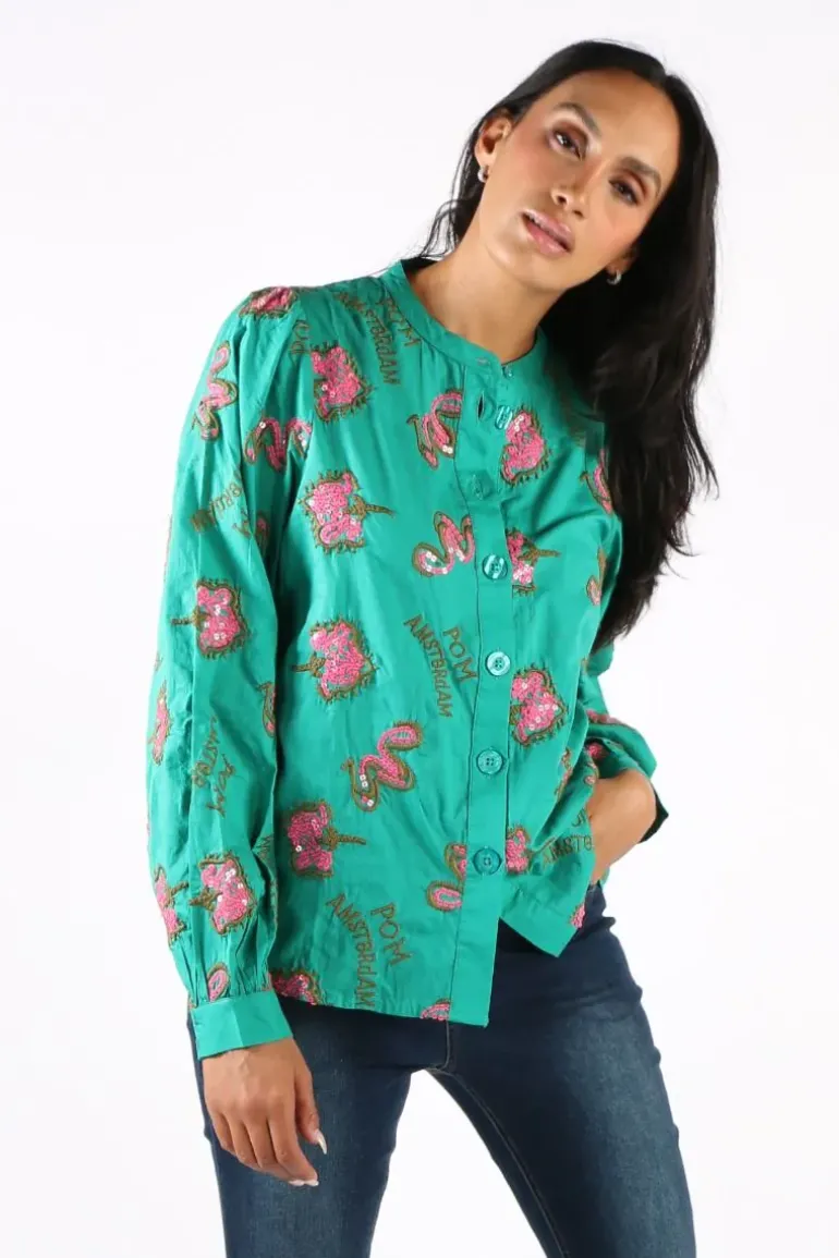 POM Beaded Highlight Shirt In Green