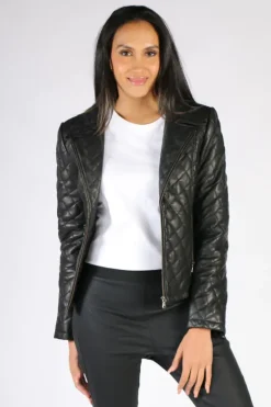 Sabena Biker Jacket In Quilted Black Leather
