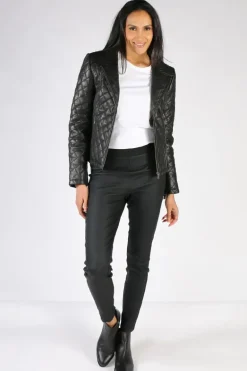 Sabena Biker Jacket In Quilted Black Leather
