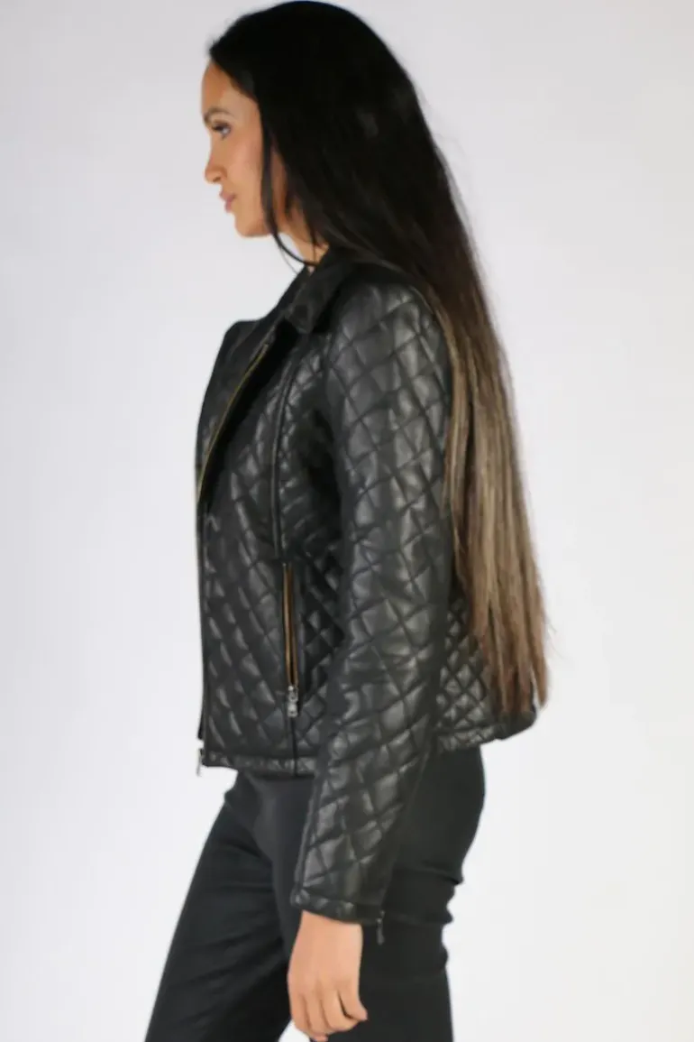 Sabena Biker Jacket In Quilted Black Leather