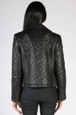 Sabena Biker Jacket In Quilted Black Leather