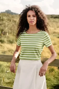 Seasalt Breton Dill Chalk Stripe Tee In Grass
