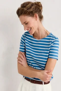 Seasalt Breton Sailboat Chalk Stripe Tee In Blue
